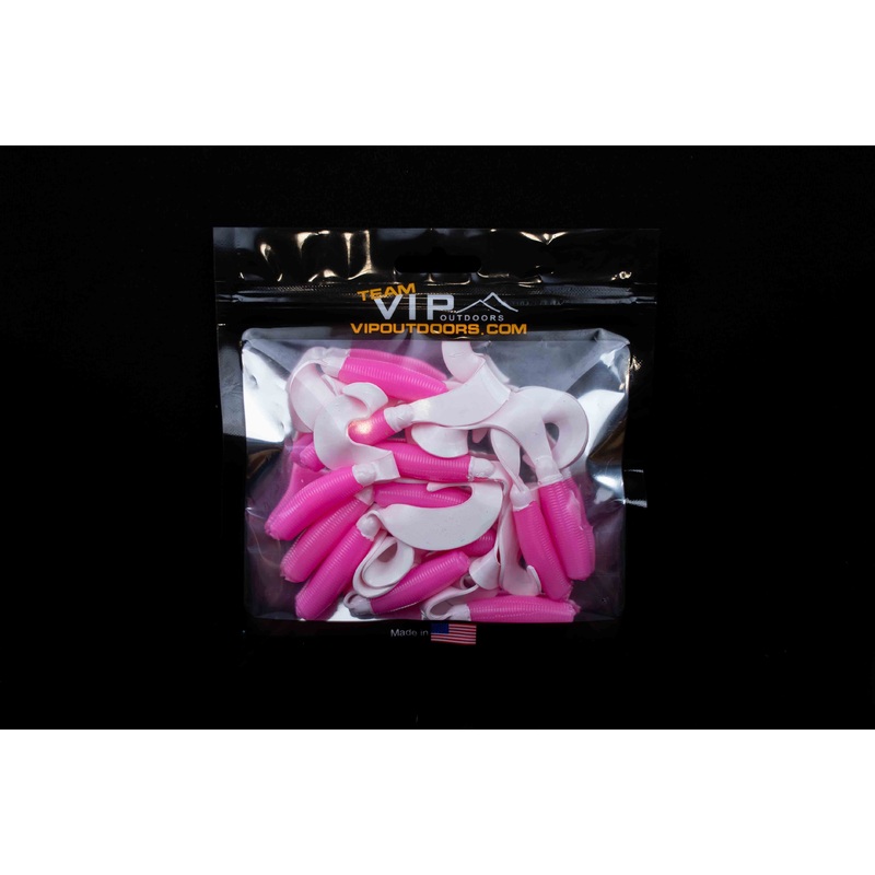 4 Pink w/ White Tail Curly Tail (12 Pack)