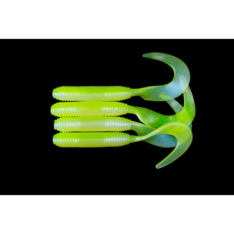 6 Chartreuse Pearl Curly Tail – (Single Bait)