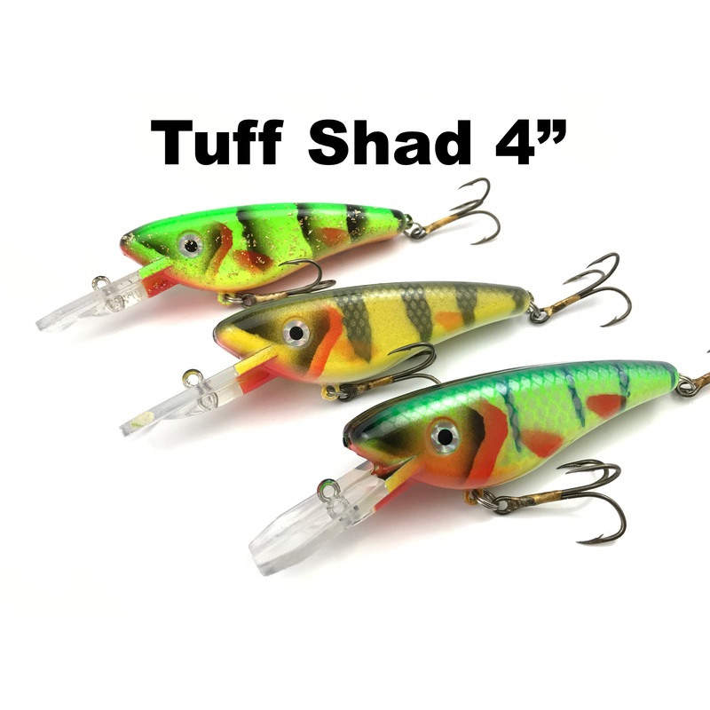 Tuff Shad 4 Tuff Shad|Black Crappie|Glitter Perch|Gold Fish|Hanson Bluegill|Ice Cold Perch|Mother of Pearl|Mud Puppy|Olive Perch|Peacock Bass|Tangerine Flash*