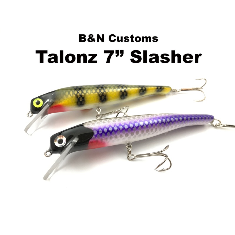 B&N Customs Talonz 7 Slasher|Apocalypse Perch|AZ Mud Puppy|Barbee Shad|Brown Perch|Brown Walleye|Ghost Perch|Golden Carp|Gold Member|Hot Bluegill|Hot Frog|Ice Cold Perch|Mother of Pearl|Natural Perch|TRO Tullibee|White Head Frog