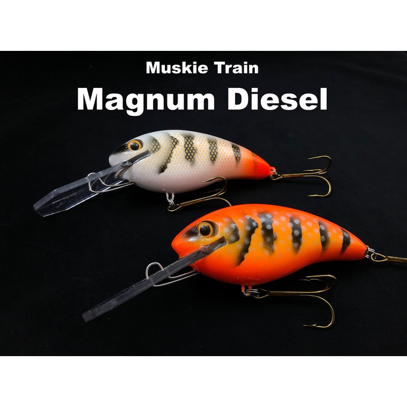 Muskie Train MAGNUM Diesel|Ball Buster*|Black Crappie|Blue Shad*|Criminal|Fire Perch|Ghost Walleye (TRO Exclusive)|Glitter Perch|Green N Gold Perch (TRO Exclusive)|Hanson Bluegill|Ice Cold Perch|Jungle Love*|Lemon Head*|Mother of Pearl*|Olive Perch*|Peaco
