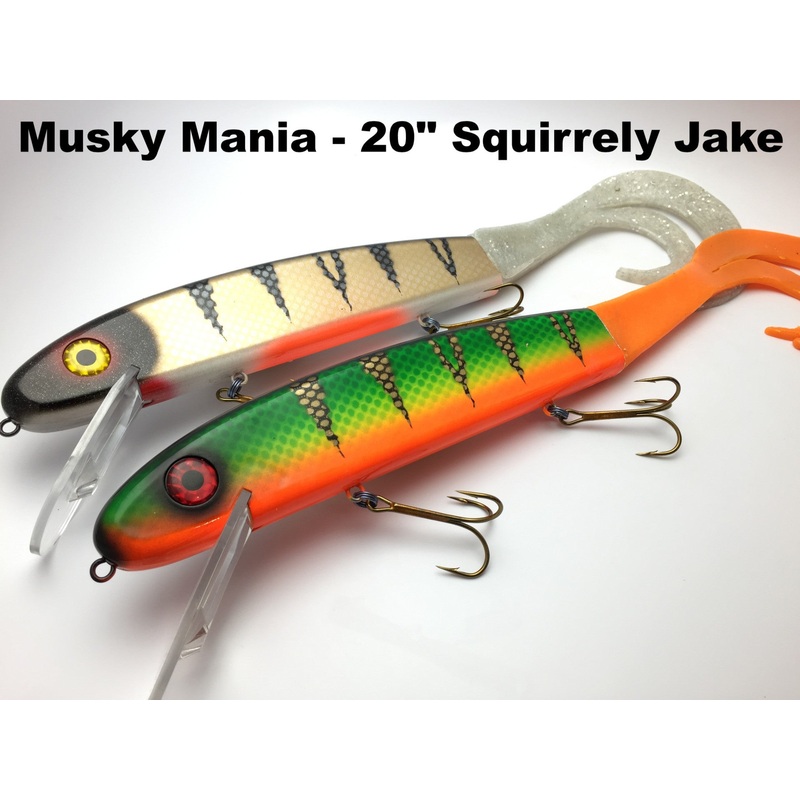 Musky Mania 20 Squirrely Jake|Brown Perch Gold Tail|Brown Perch Orange Tail|Burnt Perch|Genson Perch|Lac Seul Perch|White Tip Perch