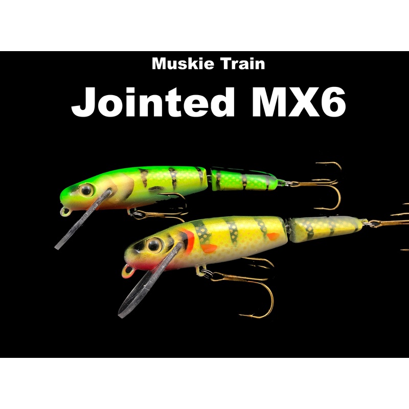 Muskie Train JOINTED MX6|Black Crappie|Brown Perch|Copper Carp|Criminal|Ghost Walleye|Glitter Perch|Green N Gold Perch|Hanson Bluegill|Ice Cold Perch|Jungle Love|Mother of Pearl|Natural Walleye|Olive Perch|Peacock Bass|Shadisco|St Lawrence|White Face Frog