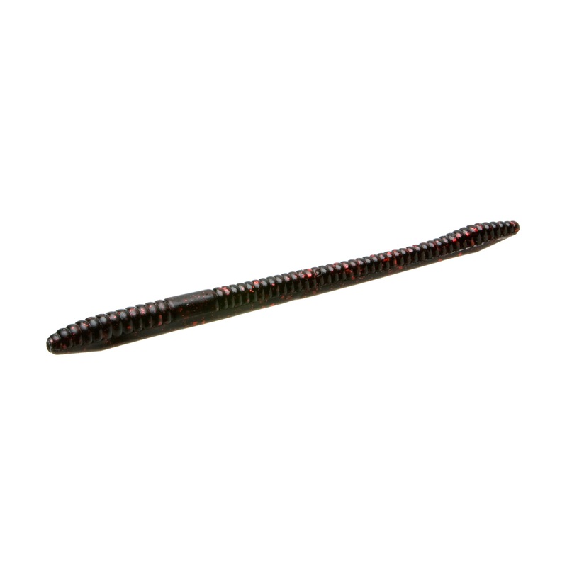 Zoom Finesse 4.5 Worm|Black Red Glitter|Motor Oil Chartreuse Tail