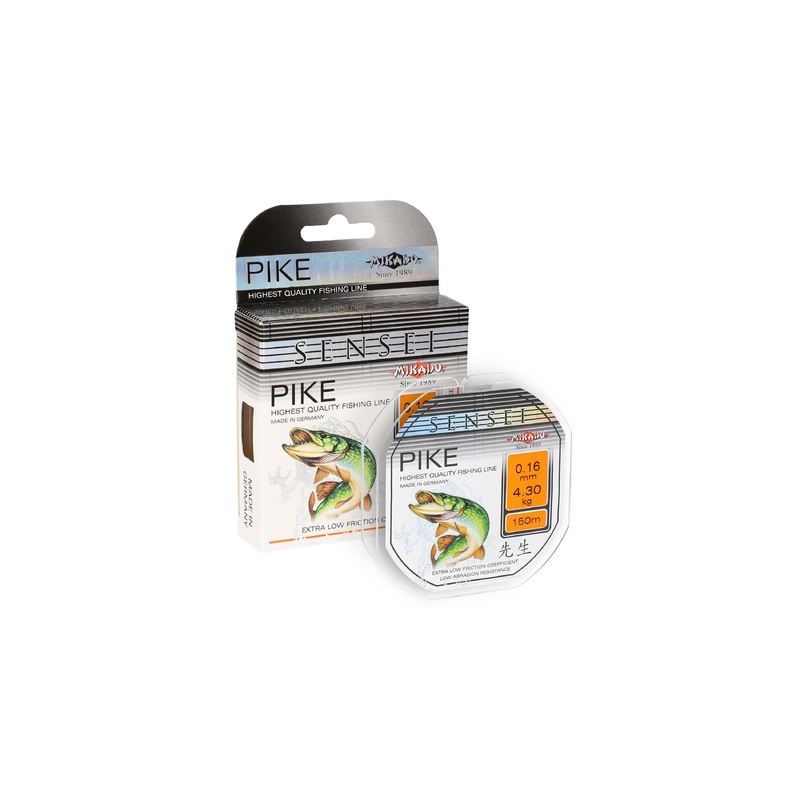 Mikado Sensei Pike Line|0.16mm / 4.30kg|0.18mm / 5.15kg|0.20mm / 5.95kg|0.22mm / 6.60kg|0.24mm / 7.80kg|0.26mm / 8.80kg|0.28mm / 9.80kg|0.30mm / 11kg