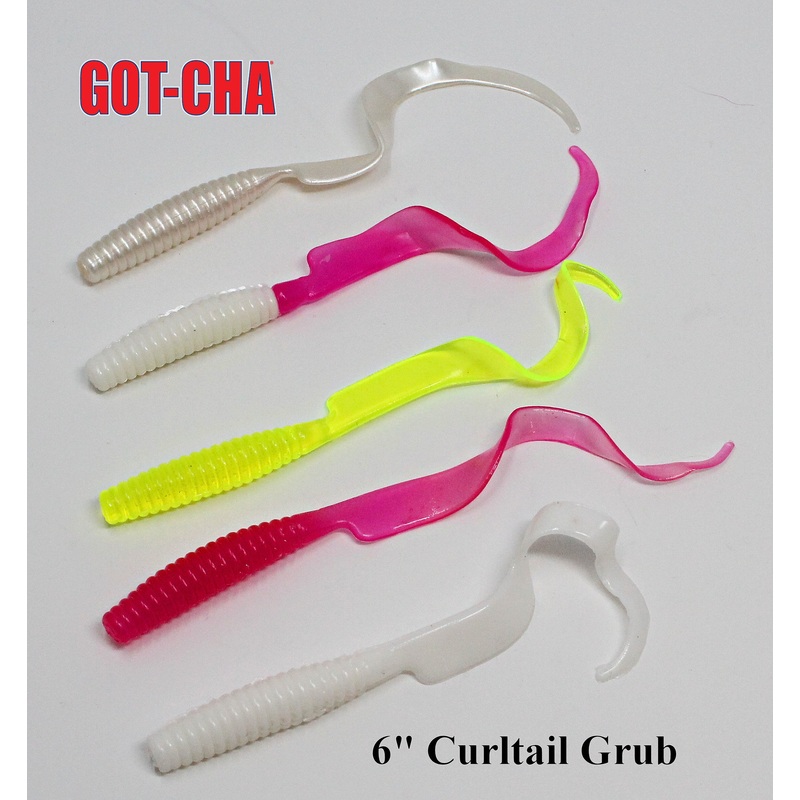 Got-Cha Curltail Grub|6″ – 20 Pack|8″ – 5 pack|Chartreuse|Pink|White|White Pearl|White-Pink Tail