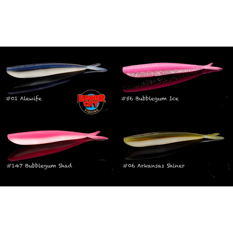 Lunker City Fin-S Fish|4 inch – 10 pack|5 inch – 8 pack|Alewife|Arkansas Shiner|Bubblegum|Bubblegum Ice|Bubblegum Shad