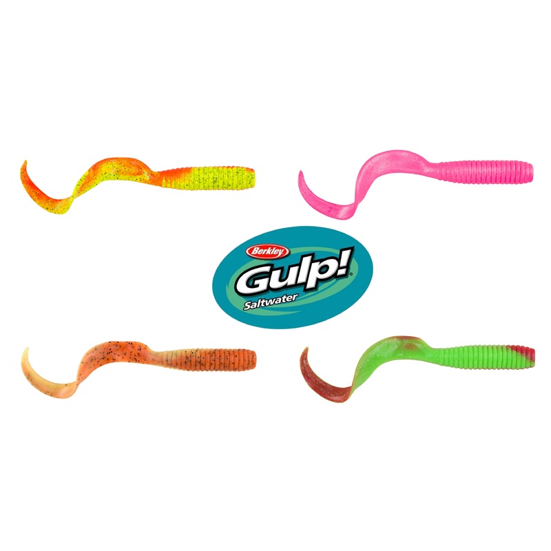 Berkley Gulp! Grub|4 Inch|5 Inch|6 Inch|8 Inch|Black Bling|Blue Fuze|Cajun Chicken|Camo|Chartreuse|Clear Red Fleck|Curried Chicken|Fire Tiger|Mackerel|Motor Oil Red|New Penny|Nuclear Chicken|Orange Belly Shrimp|Orange Tiger|Pink|Pink Shine|Red Belly S