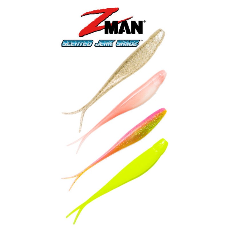 Z-Man Scented Jerk ShadZ|5 Inch|7 Inch|Coconut Ice|Electric Chicken|Hot Chartreuse|Pearl|Slam Shady
