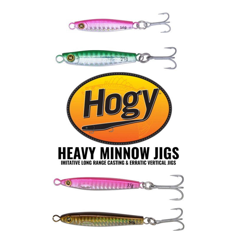 Hogy Heavy Minnow Jig|1/2OZ (1.5″)|3/4OZ (2″)|1 1/4OZ (3″)|2OZ (3″)|Green|Olive|Pink