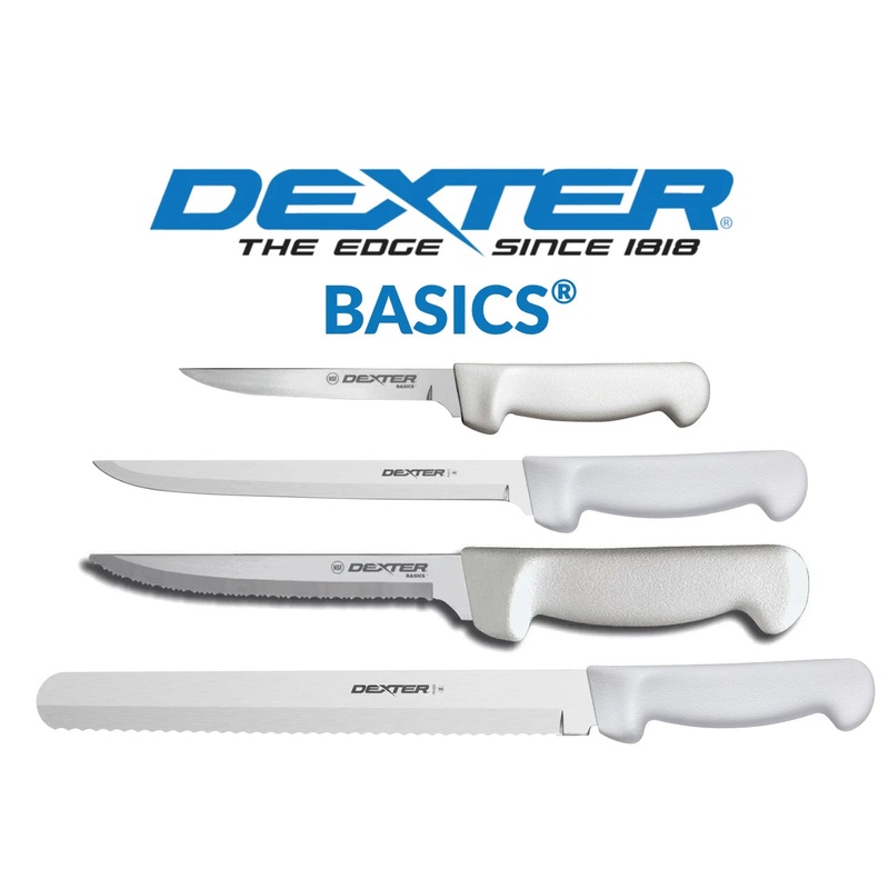 Dexter BASICS Knives|6 ” Flexible Narrow Boning Knife|8″ Narrow Fillet Knife|8″ Scalloped Utility Knife|10″ Scalloped Slicer