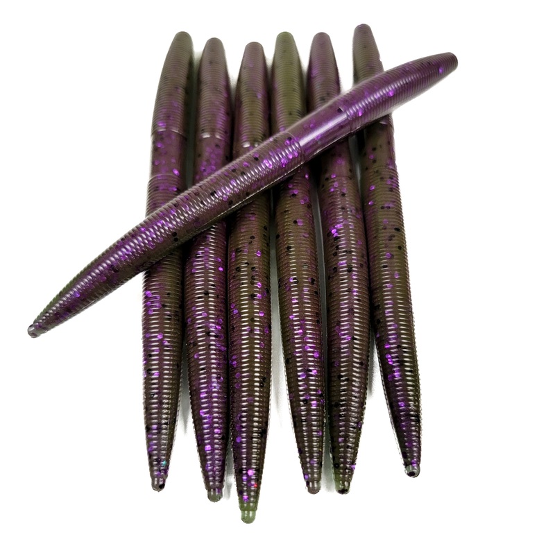 Green Pumpkin Plum Swirl 5 Stick Worm (6pk)