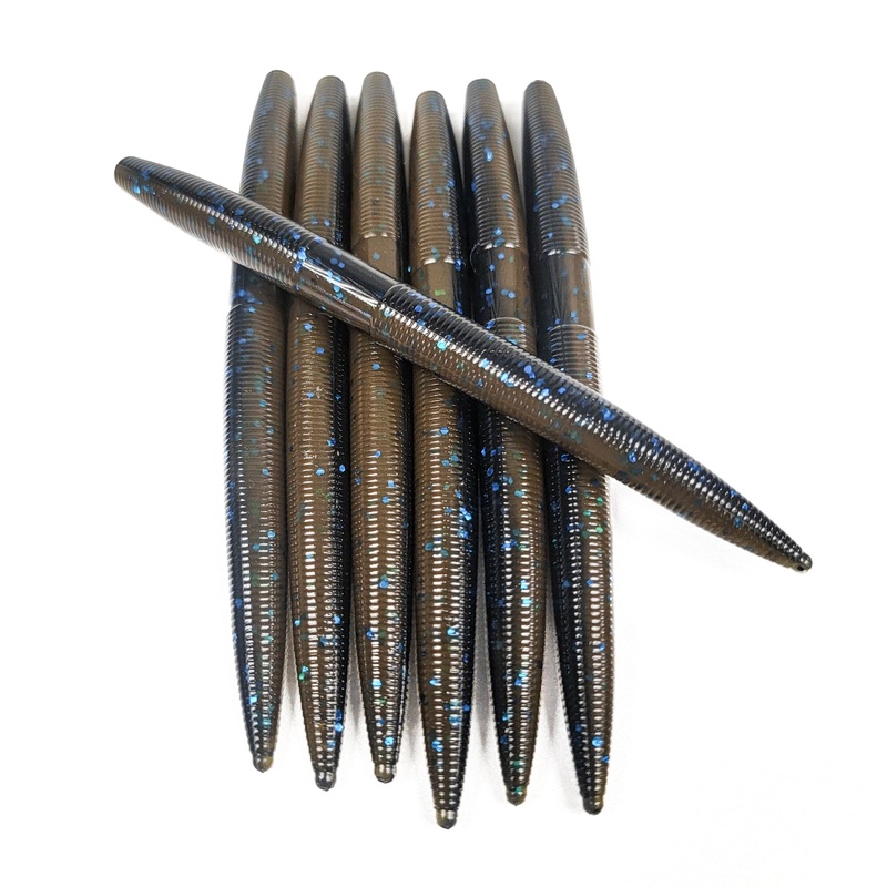 Green Pumpkin Black Blue 5 Stick Worm (6pk)