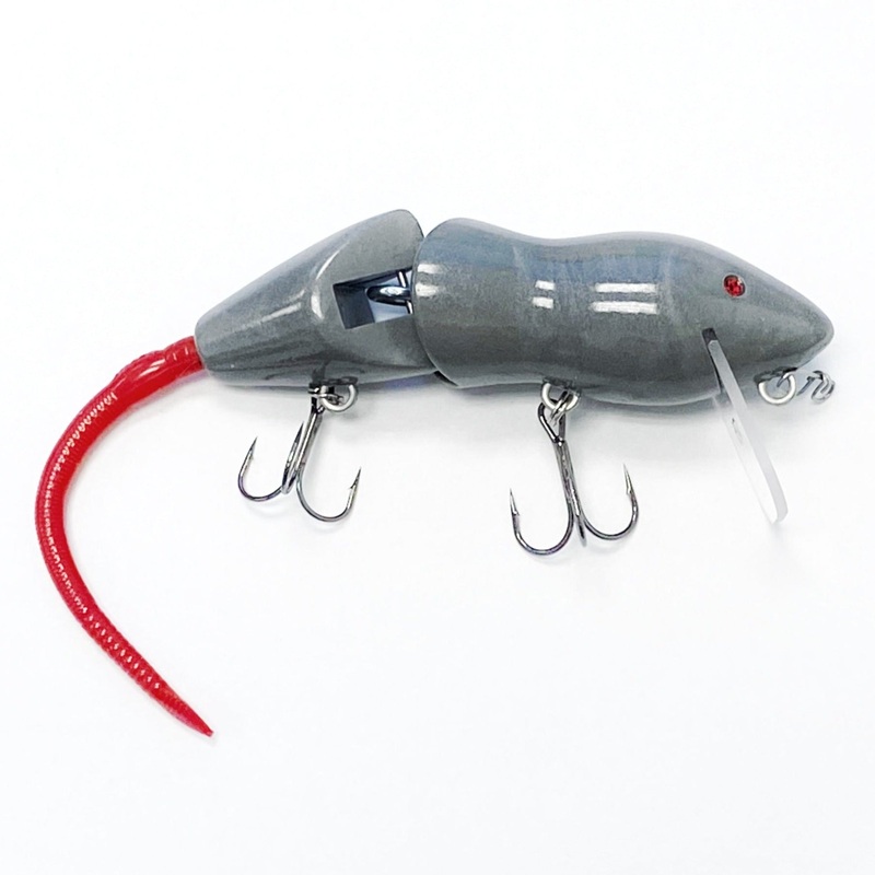 PB Rat 2 Piece Wakebait|Grey w/ Red Tail|Grey Black Swirl w/ Red Tail|White Black Swirl w/ Purple Tail|White Black Swirl w/ Pink Tail|White Black Swirl w/ White Tail|Blue Black White Swirl w/ Red Natural Tail|Green Brown Swirl w/ Natural Tail|Light Brown