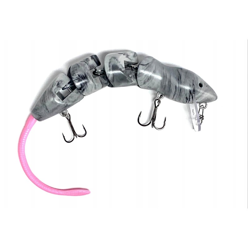 PB Rat 4 Piece Wakebait|White Black Swirl w/ Pink Tail|White Brown Swirl w/ Pink Tail|White Brown Swirl w/ Red Tail