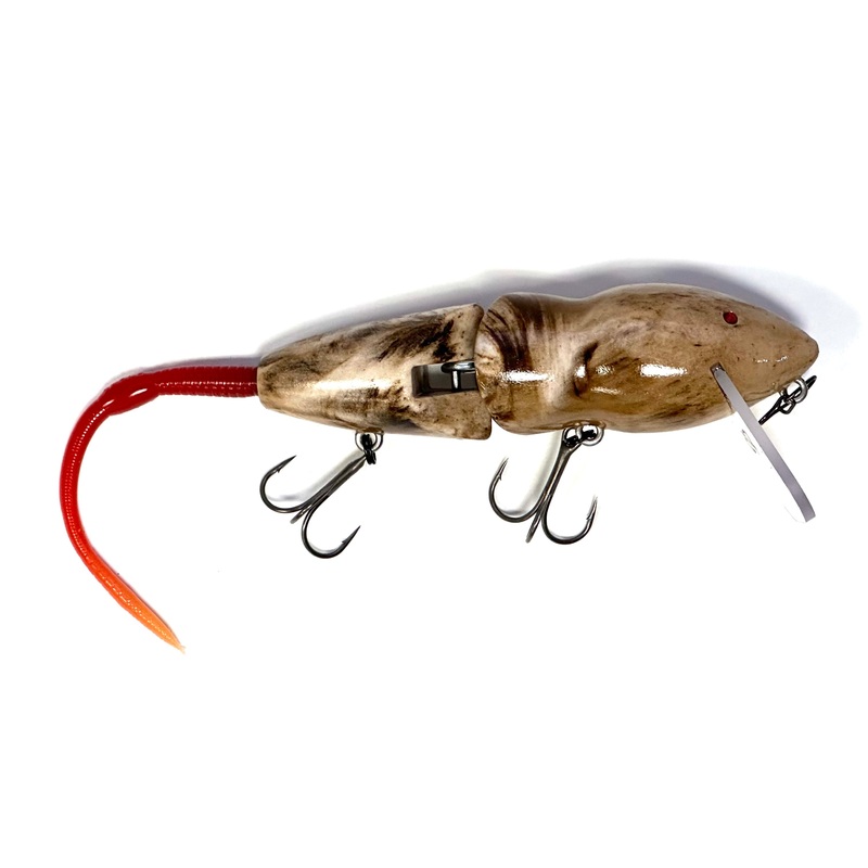 PB Rat 2 Piece Mouse Wakebait|Brown White Swirl w/ Red Natural Tail|Black White Swirl w/ Red Natural Tail|Brown Black Swirl w/ Red Tail