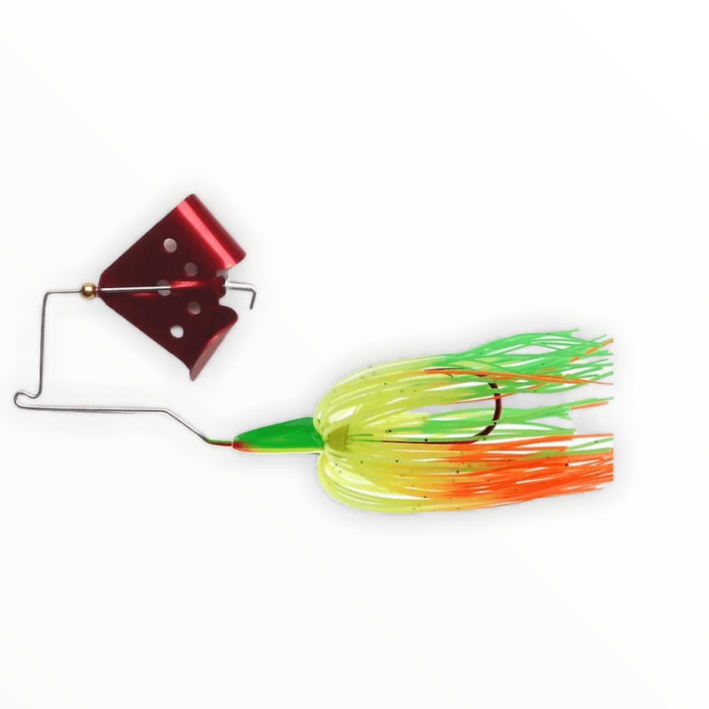 Mega Strike Cavitron Buzzbait|3/8 oz|Fire Tiger/ Red BL|Ghost w/ Gold Blade