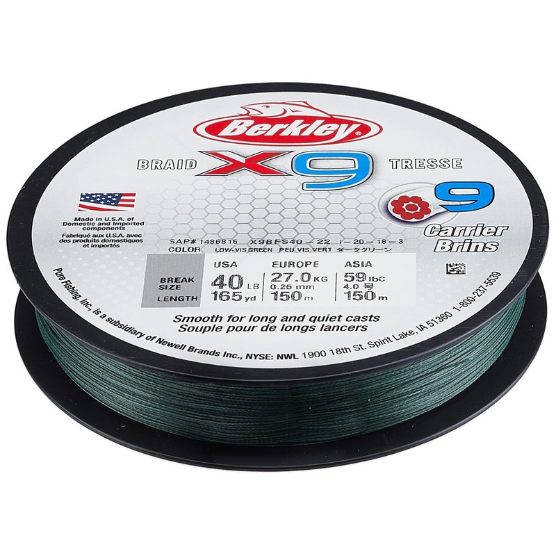 Berkley X9 Braid|Crystal|Flame Green|Low-Vis Green|10lb|15lb|20lb|30lb|40lb|20lb (328yd)|15lb (328yd)|50lb|65lb