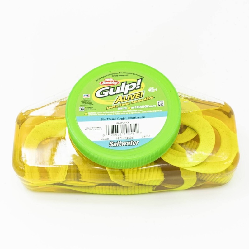 Berkley Gulp! Alive Grubs|4″ Pint|5″ Pint|6″ Pint|Pearl White|Pink Shine|Salmon Red|Chartreuse|Nuclear Chicken|Glow