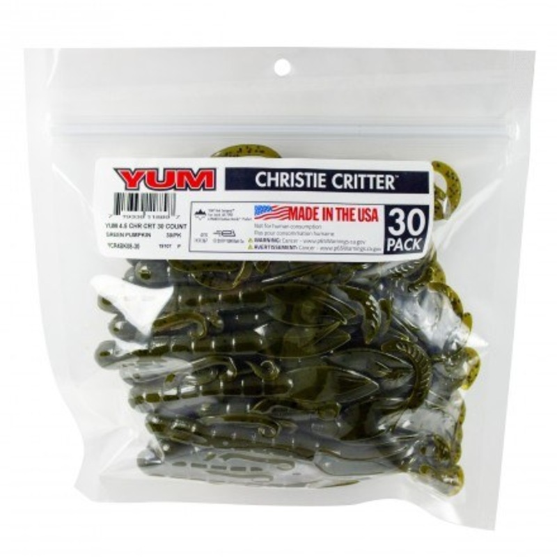 Yum Christie Critter 30pk|Green Pumpkin|Black Blue Flake|Watermelon Seed|Green Pumpkin Purple Flake|Watermelon Red