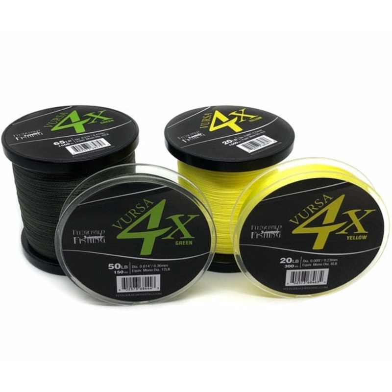 Fitzgerald 4X Vursa Braid|Moss Green|Hi Vis Yellow|10lb|15lb|20lb|30lb|40lb|50lb|65lb|80lb|100lb|120lb|150yd|300yd|1500yd