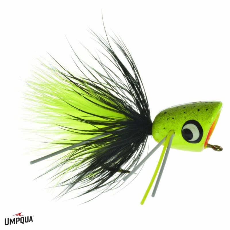 Umpqua Bass Popper|Froggy Bottom|Chartreuse Splatter|Mr. Midnight|Moss Man|06|6