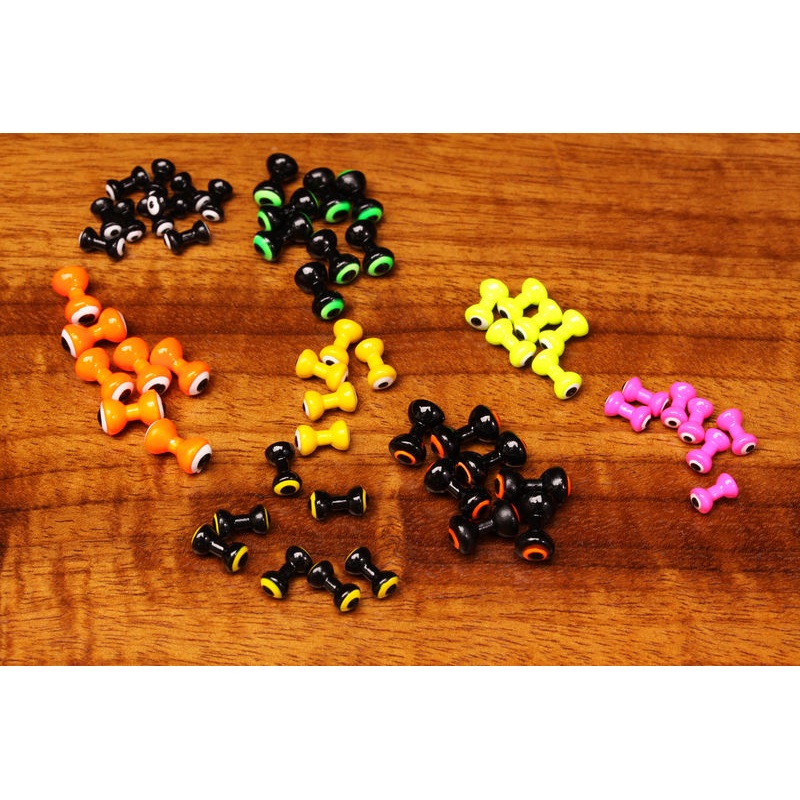 Medium Double Pupil Lead Eyes|Fl. Pink w/White & Black Pupil|Fl. Orange w/White & Black Pupil|Red w/White & Black Pupil|Chartreuse w/White & Black Pupil|Black w/Fl. Orange/ Black Pupil|Black w/Yellow Chartreuse/ Black Pupil|Purple w/White & Black Pupil|Ol