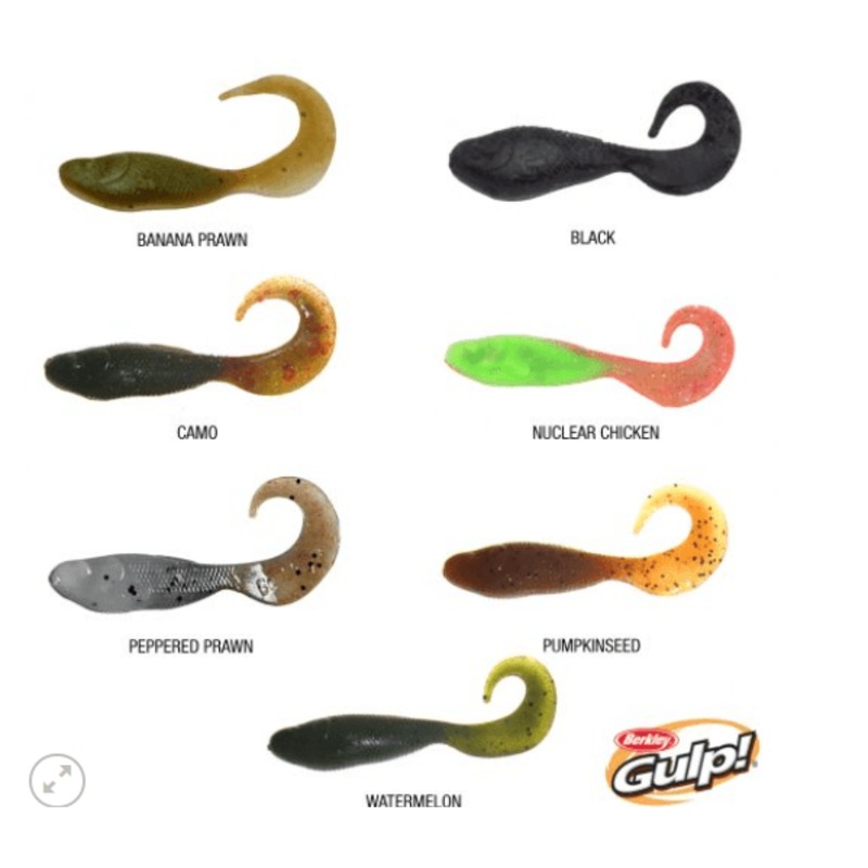 Berkley Gulp Minnow Grub 2In|Camo|Banana Prawn|Pumpkinseed