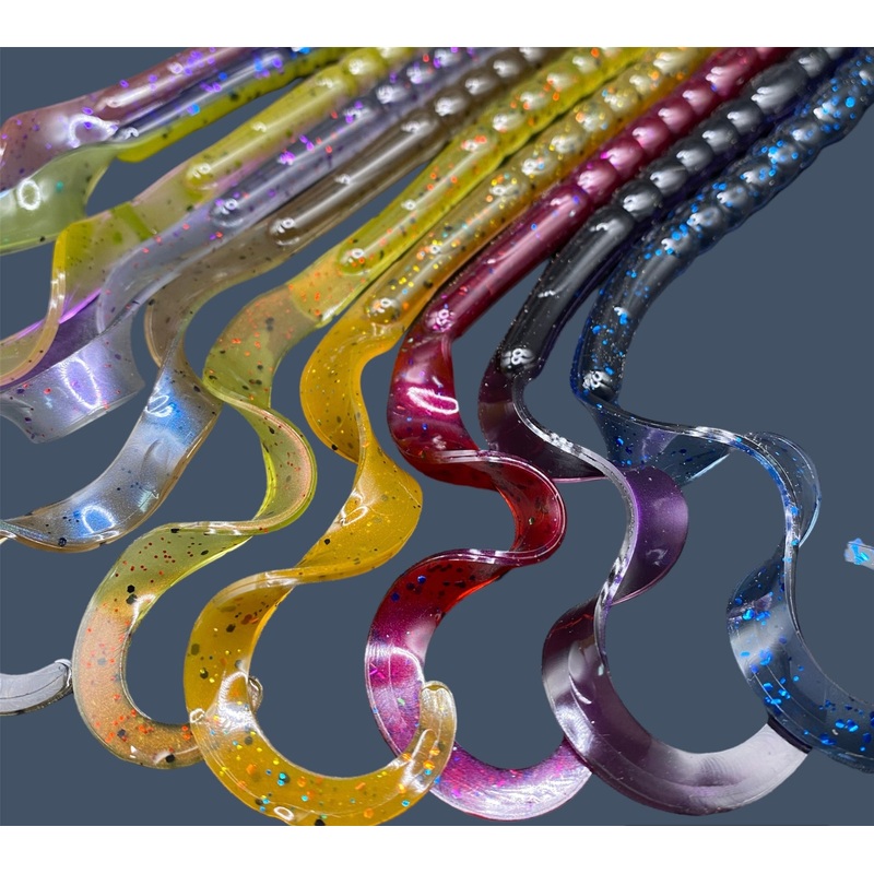 Curl Tail Worm 10|Luau|Mojo|Pumpkin Spice|Envy|Swamp Juice|Big “O”|Watermelon Red Pearl|Overload|Black Sapphire|Magic Craw|Bait Fish|Black Cherry|Midnight Purple|Chameleon|Daybreak Pearl|GP Flash|Ol’ Skool|Junebug|Plum Pearl|White Ice|Cherry Seed|Motor Oi
